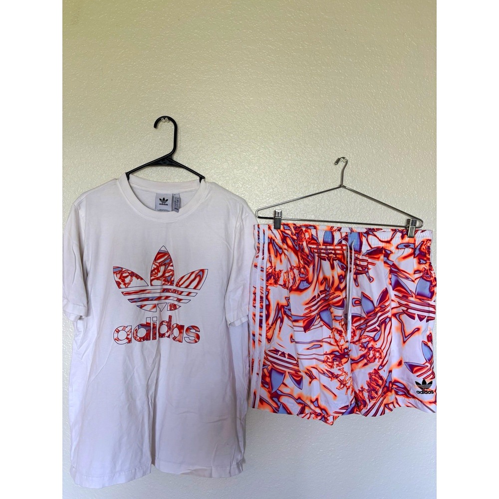 adidas Originals Trefoil White Logo Graphic Print Crew Neck T-Shirt & shorts set